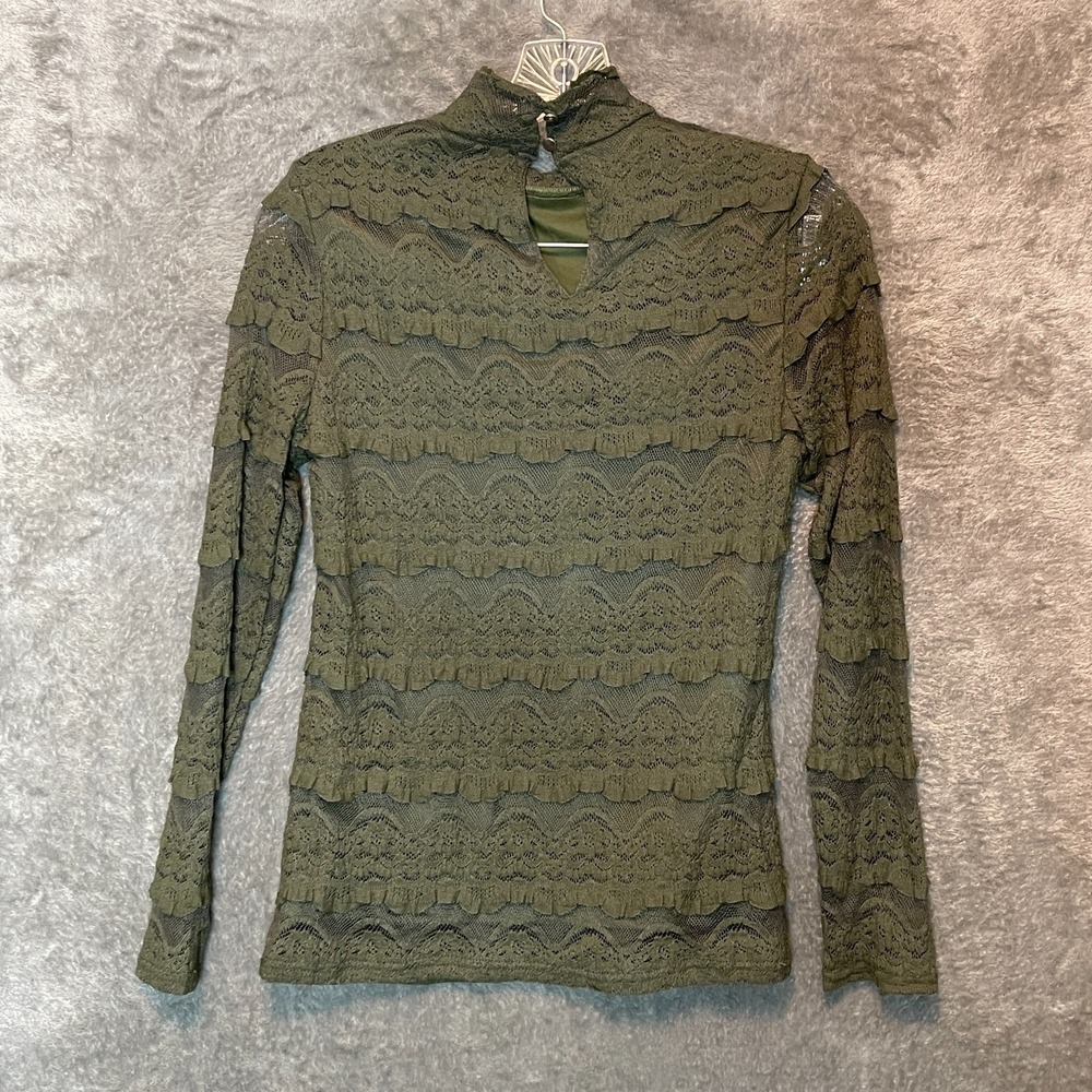 Womens Lace Textured Sheer* Mock Neck Top S Whimsigoth Fairy Grunge Y2K Festival - Picture 3 of 11